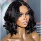 Pre Bleached Knots Short Loose Body 5×5 HD Lace Glueless Bob Wig Layer Wavy Wave Human Hair