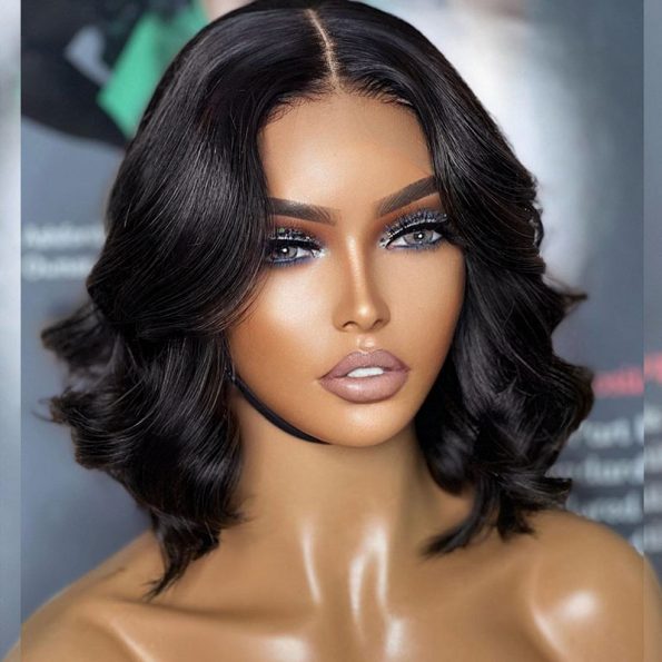 Pre Bleached Knots Short Loose Body 5×5 HD Lace Glueless Bob Wig Layer Wavy Wave Human Hair