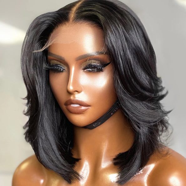 Handcraft Layered Cut 5×5 HD Lace Wear Go Glueless Short Bob Wig 100% Human Hair Natural Black
