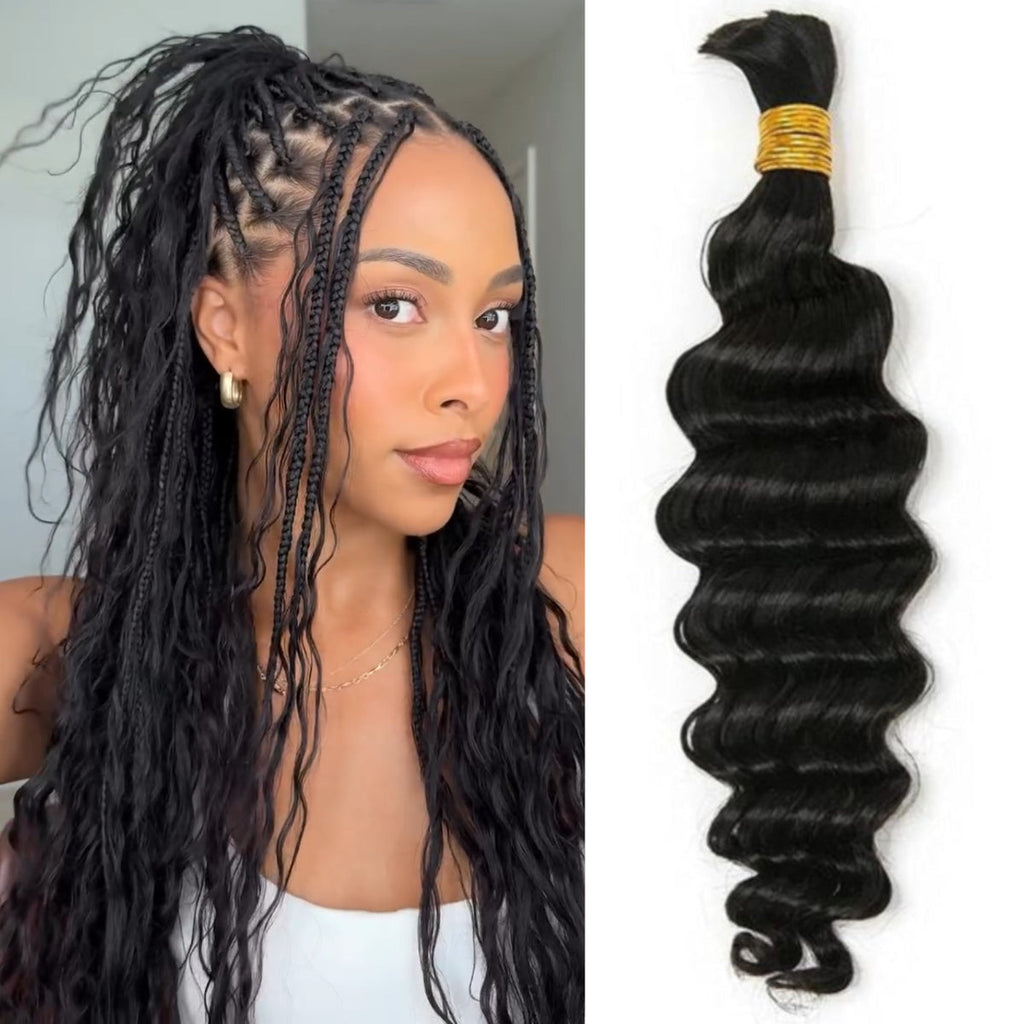 Loose Deep Wave Bulk Human Braiding Hair Extensions Natural Color