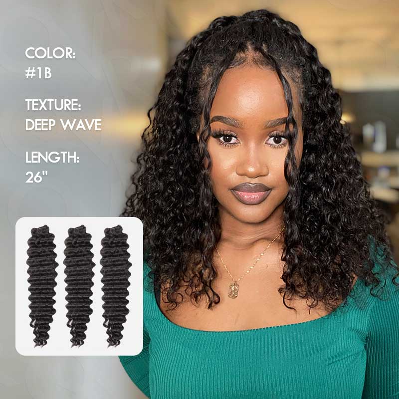 Onimehair™ Seamless Deep Curly Handmade Feather Crochet Braid Natural Black Human Hair Extensions