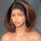 Ombre Brown Color Layered Cut Glueless 5×5 Closure Lace Bob Side Part Wear & Go Human Hair Wig