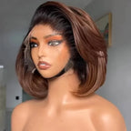 Ombre Brown Color Layered Cut Glueless 5×5 Closure Lace Bob Side Part Wear & Go Human Hair Wig