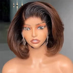 Ombre Brown Color Layered Cut Glueless 5×5 Closure Lace Bob Side Part Wear & Go Human Hair Wig