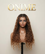 Light Weight Flexi-Fit Invisi Drawstring Cap Full Lace Knotless Boho Curls Braided Long Wig Super Natural Scalp