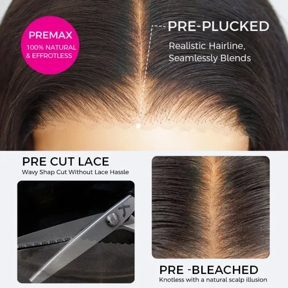 Pull Go Drawstring Bone Straight Bob 5×5 HD Lace Double Drawn Wig Middle/Side Part Vietnamese Hair