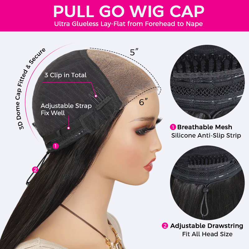 Pull Go Drawstring Bone Straight Bob 5×5 HD Lace Double Drawn Wig Middle/Side Part Vietnamese Hair