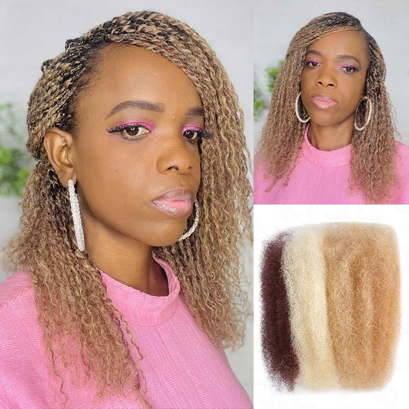 Onimehair™ 3 In 1 Afro Kinky Bulk Three Colors #32/16/613 Human Hair For Braiding Dreadlock Hair