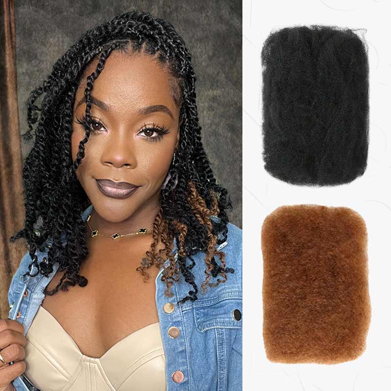 Onimehair™ #Auburn Brown+#1B Two Colors Afro Kinky Bulk Human Hair For Braiding DreadLock