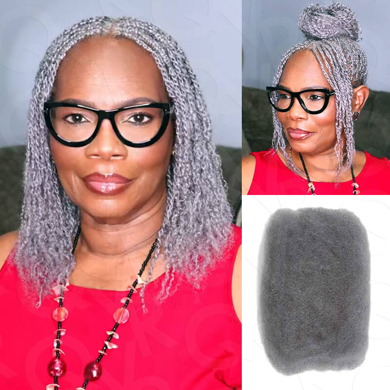 Onimehair™ Brazilian Grey Color Remy Hair Afro kinky Bulk Human Hair For Braiding Dreadlock Hair
