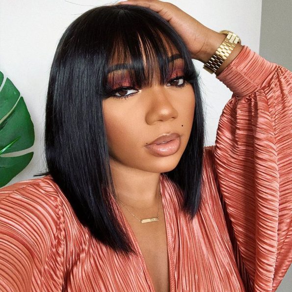 Glueless Short Bob Straight Hair Wig with Bangs 5×5 HD Lace 180% Density