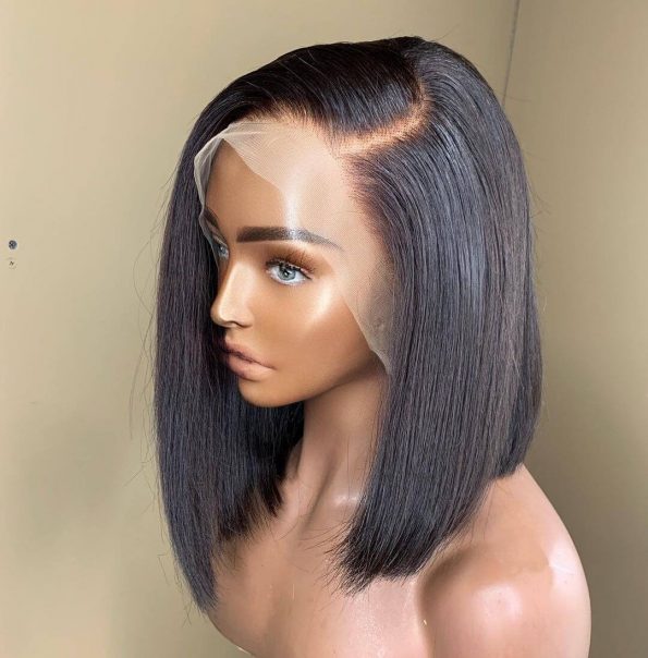 Glueless Side Part Silky Straight Short Bob C Part HD Lace Wig 100% Human Hair 180%