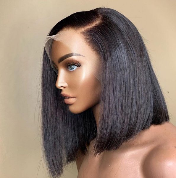 Glueless Side Part Silky Straight Short Bob C Part HD Lace Wig 100% Human Hair 180%