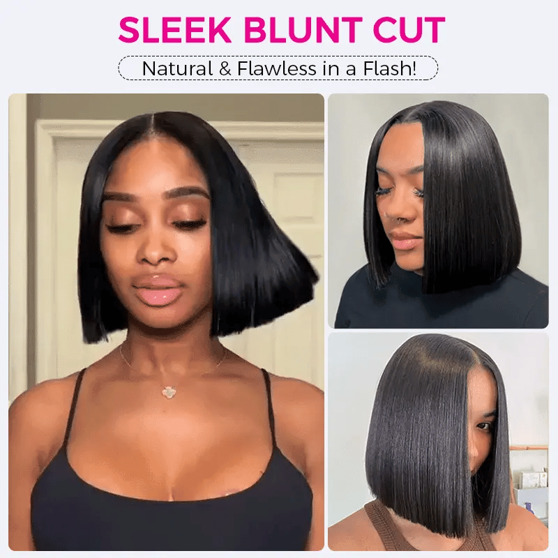Sleek Bone Straight Bob 5×5 HD Lace Glueless Blunt Cut Middle Part Wig Super Double Drawn Hair Quality