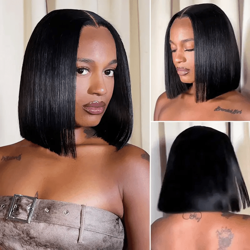 Sleek Bone Straight Bob 5×5 HD Lace Glueless Blunt Cut Middle Part Wig Super Double Drawn Hair Quality