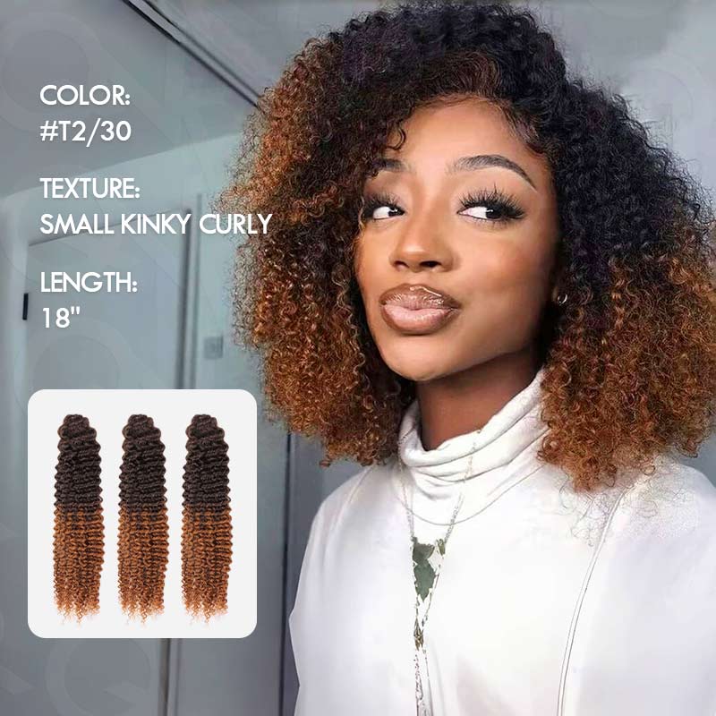 Onimehair™ Lightweight T2/30 Color Small Kinky Curly Feather Crochet Braid Human Hair Extension