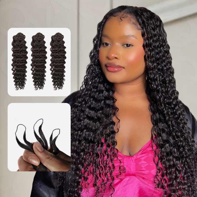 Onimehair™ Soft Deep Wave Feather Crochet Braid Natural Black Human Hair Extensions