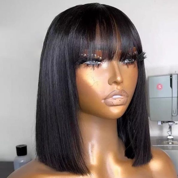 Wear Go Glueless Short Bob Wig with Bangs Straight Hair Realistic Scalp 180% Density