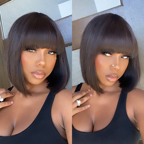 Wear Go Glueless Short Bob Wig with Bangs Straight Hair Realistic Scalp 180% Density