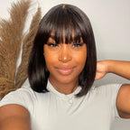 Wear Go Glueless Short Bob Wig with Bangs Straight Hair Realistic Scalp 180% Density