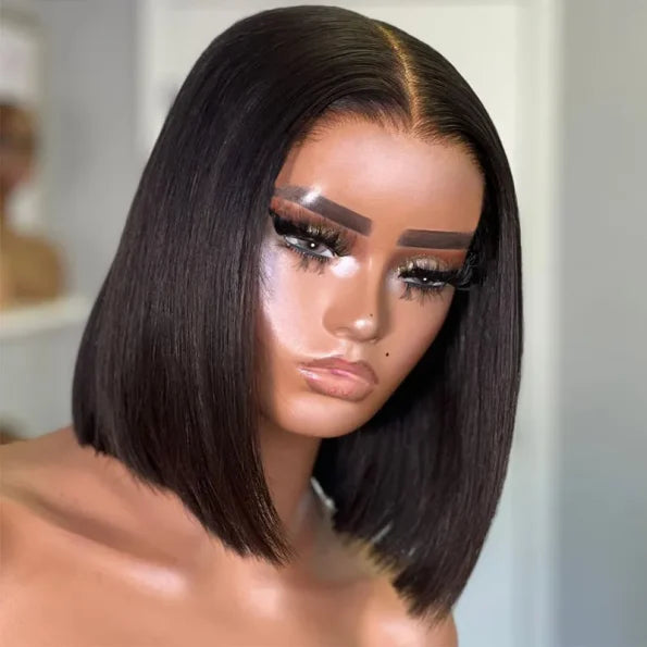 Straight Human Hair Bob Wig 5×5 HD Lace Wear Go Glueless Wig Bleached Knots 180% Density