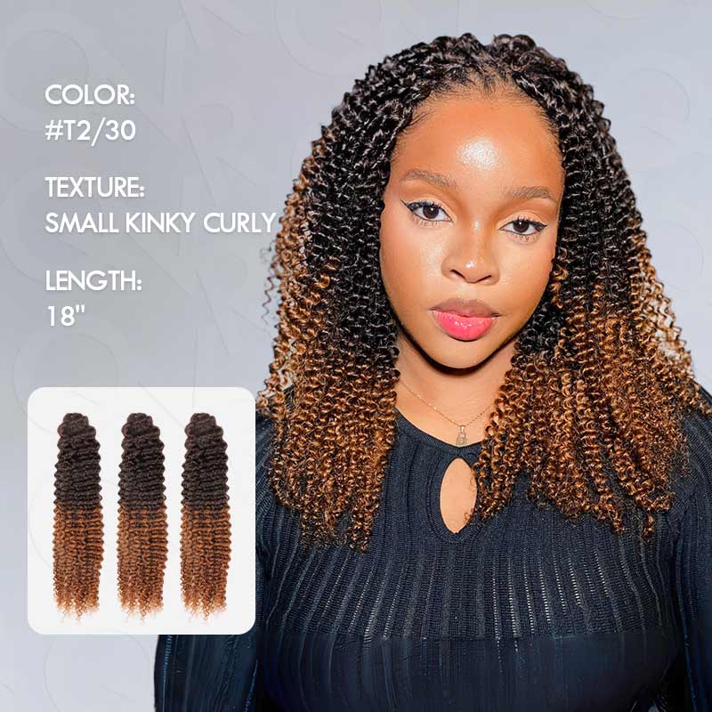 Onimehair™ Lightweight T2/30 Color Small Kinky Curly Feather Crochet Braid Human Hair Extension