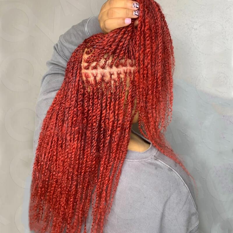 Onimehair™ Upgrade Red Color Afro kinky Bulk Hair Extensions For Braiding Dreadlock Human Hair