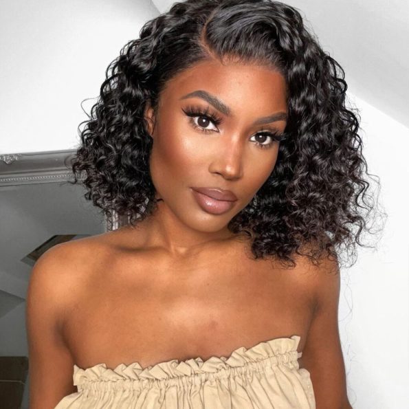 Breathable Air Cap | Short Water Wave Bob 5×5 Plus Lace Wear Go Glueless Wig 100% Human Hair