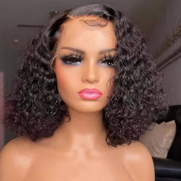 Breathable Air Cap | Short Water Wave Bob 5×5 Plus Lace Wear Go Glueless Wig 100% Human Hair
