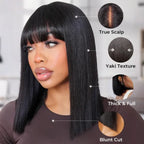 Realistic Yaki Straight Bob with Bangs Minimalist Lace Wig Wear Go Glueless Black/Brown Highlight